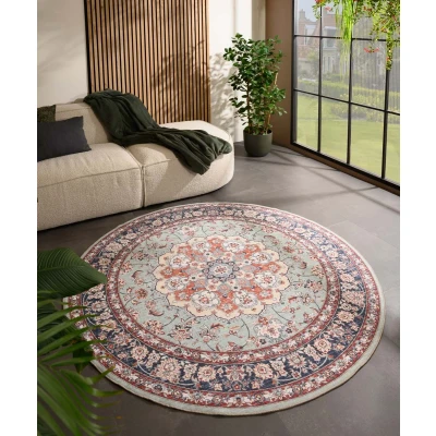 Afbeelding van Rond Vintage Buitenkleed Valenca Nova Saliegroen/rood 200 Cm