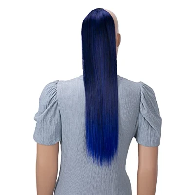 Afbeelding van PRETTYSHOP HCB2 haarstuk, hairextensions, gevlochten paardenstaart, vlecht, 60 cm, blauw zwart mix