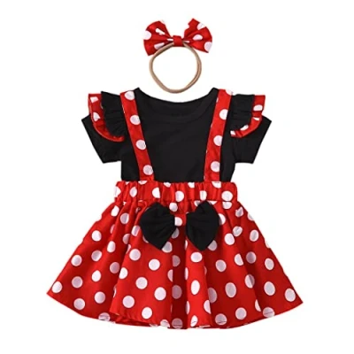 Afbeelding van Lito Angels Kostuum Minnie Mouse met hoofdband voor baby&#039;s en meisjes, maat 12 24 maanden, rode stippen