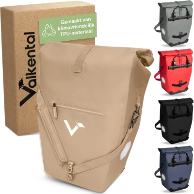 Afbeelding van Valkental 2 in 1 gerecycleerd plastic fietstas 100% waterdicht Veel praktische vakken 23 28 l Flexibel volume met laptopvak draagtas