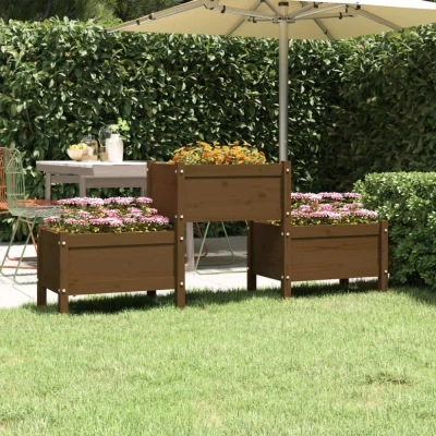 Afbeelding van Plantenbak 178,5x44x75 cm massief grenenhout honingbruin