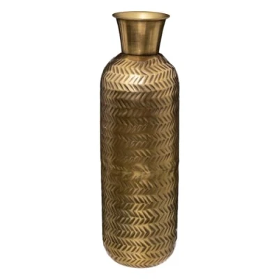 Afbeelding van Atmosphera Bloemenvaas Antique Dorado goud bewerkt metaal D15 x H45 cm flessenhals model Design vaas