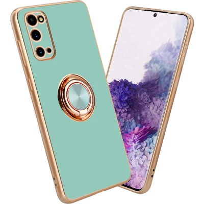 Afbeelding van Cadorabo Hoesje geschikt voor Samsung Galaxy S20 in Glossy Turquoise Goud met ring Beschermhoes van flexibel TPU silicone Case Cover camerabescherming en magnetische autohouder