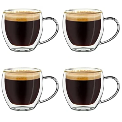 Afbeelding van Creano Espressoglas, mokkaglas, dubbelwandig, met handvat, thermisch glas, zweefeffect, 4 x 100 ml