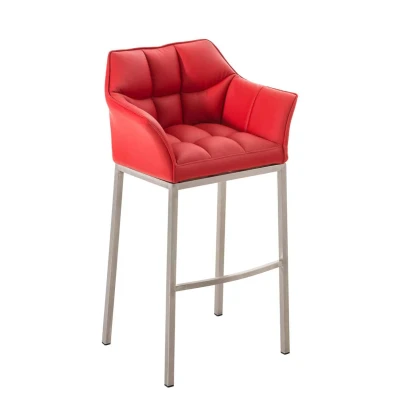Afbeelding van Barkruk Sarpsborg Kunstleer met 4 poots Mat geborsteld RVS frame, Rood