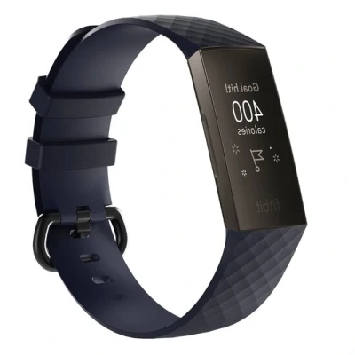 Afbeelding van Fitbit Charge 3 &amp; 4 siliconen diamant pattern bandje Maat: Large Blauw