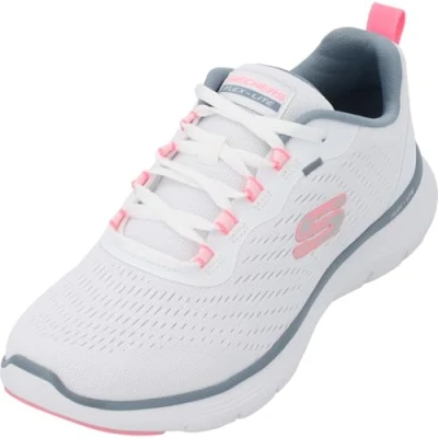 Afbeelding van Skechers Flex Appeal 5.0 Dames, Wit gaas lichtroze rand lichtblauw