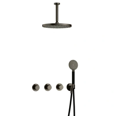 Afbeelding van Hotbath Cobber Regendoucheset IBS70 Verouderd ijzer Ronde handdouche 30cm Hoofddouche 15cm Plafondbuis Handouche met wandhouder