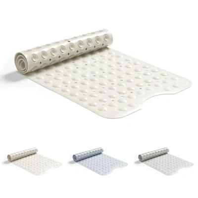 Afbeelding van Good Nite Badmat, antislip, 101 x 40 cm, machinewasbaar, met zuignappen, drainagegaten, badmat van rubber, schimmelbestendig, extra lang, beige