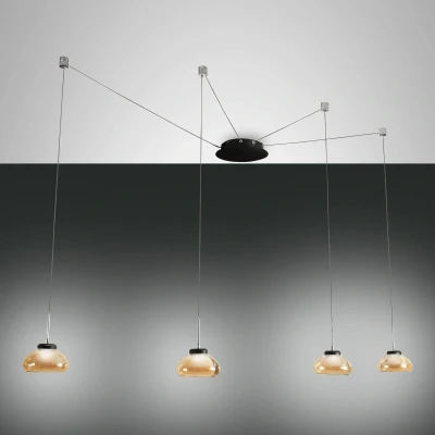 Afbeelding van LED hanglamp Arabella, 4 lamps, zwart/amber