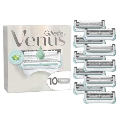 Afbeelding van Venus Gillette Satin Care Épilation pour femme l&#039;anglais et la zone intime, lot de 10 lames avec barre hydratante à l&#039;aloe vera, aide protéger peau publique des irritations