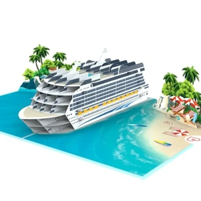 Afbeelding van papercrush® Cruiseschip pop up kaart 3D verjaardagskaart, cruise voucher, geld cadeau voor bootreizen en huwelijksreis, reisvoucher met boot, speciaal