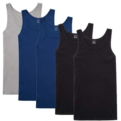 Afbeelding van NUOZA Tanktops in vele kleuren, 100% hoogwaardig katoen, krimpt niet en ondoorzichtig, 2 x zwart blauw 1 grijs, M