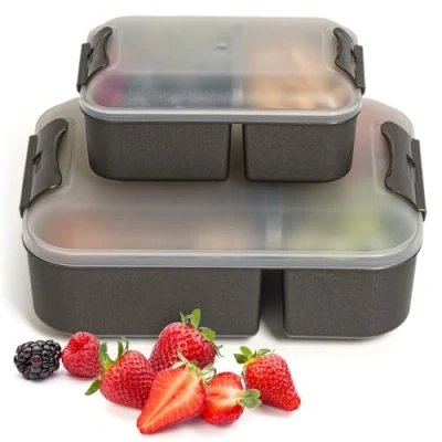 Afbeelding van Hausfelder Set van 2 lunchboxen met vakken Voor volwassenen en kinderen (SpaceBlack, 1 groot klein)