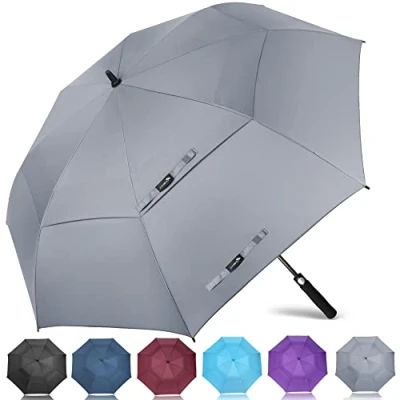 Image de ZOMAKE Grand Parapluie De Golf XL,Parapluies Grande Taille 2 3 Personnes Anti Tempete,Extra Large Automatique Umbrella Double Canopée Homme Femme(Gris Clair)