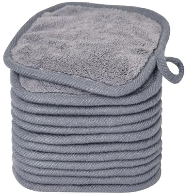 Afbeelding van BloomSesame Set van 12 microvezel reinigingsdoekjes Herbruikbare gezichtsreinigingsdoekjes Grijs (12 x cm)