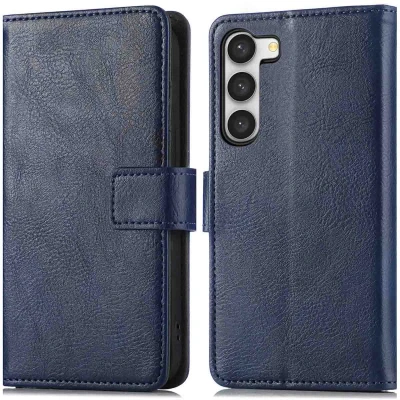 Afbeelding van iMoshion Hoesje Geschikt voor Samsung Galaxy S23 Met Pasjeshouder Luxe Bookcase Donkerblauw