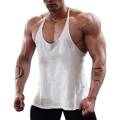 Afbeelding van Sporttanktop voor heren, katoen, bodybuilding, T1001 wit