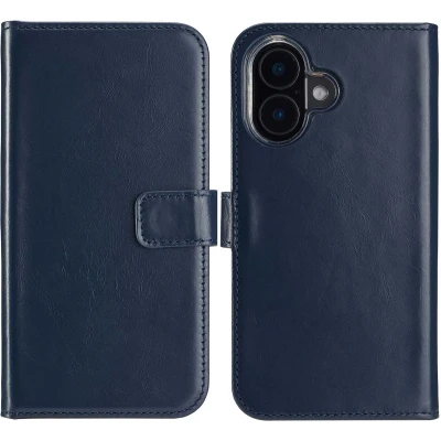 Afbeelding van Selencia Hoesje Geschikt voor iPhone 16 Met Pasjeshouder Echt Lederen Bookcase Blauw
