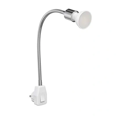 Afbeelding van ledscom.de LESCH stopcontact leeslamp, zwanenhals, schakelaar, chroom incl. ledlamp GU10, 6,74 W, 630 lm, 100 graden, wit