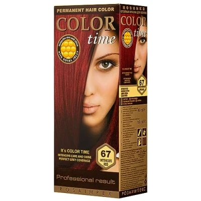 Afbeelding van Color Time Permanente Haarkleur Gel Verrijkt met Royal Jelly en Vitamine C Haarkleuring Kleur 67 Intense Rood 100 ML