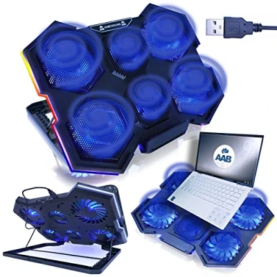 Afbeelding van AABCOOLING Hurricane Snelkoelstandaard voor laptop met 6 ventilatoren, RGB led, in hoogte verstelbaar, en consoles, houder koeler hoek