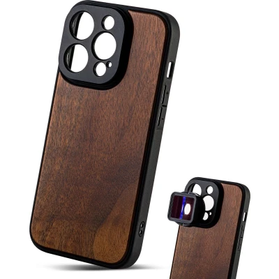 Afbeelding van MOJOGEAR 17mm lens case Voor iPhone 14 Pro macrolens, telelens, anamorphic of DOF adapter Stevig hoesje Echt Hout