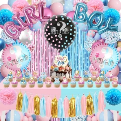 Afbeelding van Festa Geslachtsonthulling decoraties, 118 stuks, boogballonnen, blauw en roze, jongen of meisje, ballen, babyshower decoratie, gender onthulling, feestdecoratie, ballonnen, fundaal, tafelkleed