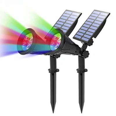 Afbeelding van T SUN [2 Pack 250 lumen] LED Solar Spotlights, kleurveranderende 4 Outdoor Security Tuin Landschap Lampen, Auto on/Auto off, 180angle Verstelbaar voor Patio, Boom, Dek, Muur, Zwembad (Kleurrijk)