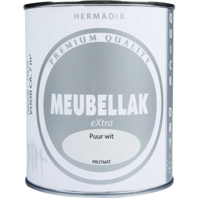 Afbeelding van Hermadix Meubellak Extra Puur Wit Krijtmat Matte verf voor hout binnen (waterbasis)