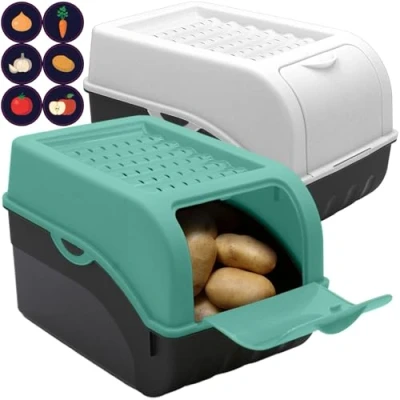 Afbeelding van ARTECSIS Set van 2 bewaardozen voor levensmiddelen, fruit en groenten, met 6 stickers, 5 liter, wit / mintgroen