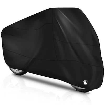 Image de Brencco Bâche de protection pour moto, imperméable et résistante aux UV, l&#039;extérieur, en polyester 210D, 245 x 105 125 cm, noir, One Size, Housse noire moto
