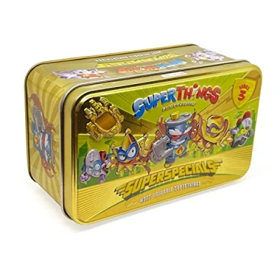 Afbeelding van Superthings Gold Box bevat alle speciale figuren uit de serie 3, waaronder Ultra Hoepel (Mr. King), 2 gouden koks, 6 zilveren kapiteins en Supersliders