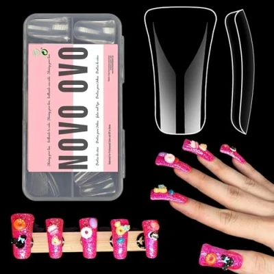 Afbeelding van NOVO OVO Y2K Vibe 120 stuks kunstnagels om in te drukken voor acryl, transparant, medium/lang, uitlopende afdekking, breed, French Soft Gel Extension kunstsalon, 12 maten