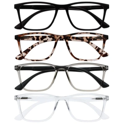 Image de OPULIZE NYX Lot de 4 lunettes anti reflets pour ordinateur et jeux vidéo, protection UV fatigue oculaire, monture rectangulaire, Noir, marron, gris, transparent, homme femme, marron