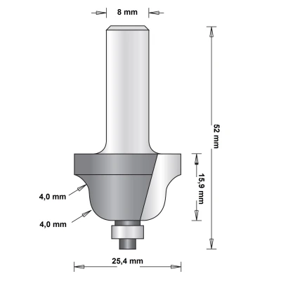 Afbeelding van Hitachi 8 mm profielfrees romeinse ogieffrees met onderlager