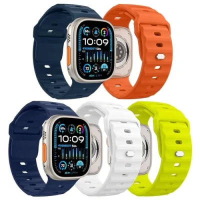 Afbeelding van MoKo Oceaanband, 5 stuks, compatibel met Apple Watch Ultra 2, bandje 49, 46, 45, 44 en 42 mm, mannen, vrouwen, siliconen reserveband voor iWatch band Series 10, 9, 8, 7, 6, 5, 4, SE, ColrA