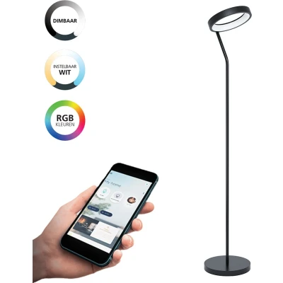 Afbeelding van EGLO connect.z Marghera Z Smart Vloerlamp 169 cm Zwart/Wit Instelbaar RGB &amp; wit licht Dimbaar Zigbee