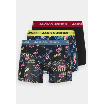 Afbeelding van JACK &amp; JONES Jacflower Bird Trunks 3 Pack Noos Boxershorts voor heren (1 stuk), Surf the Web/Details: zwart zwart, L