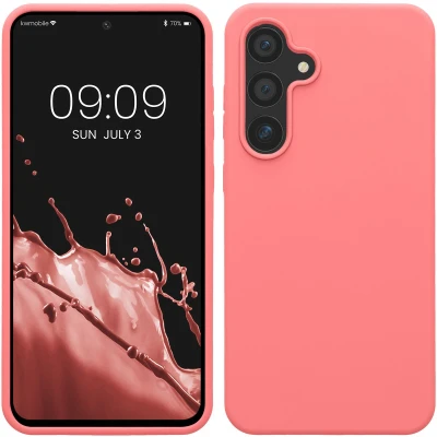Afbeelding van kwmobile telefoonhoesje geschikt voor Samsung Galaxy S24 FE Hoesje met siliconen coating Smartphone case in Pastelkleurig koraal