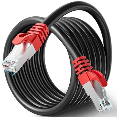 Afbeelding van Ethernet kabel, 15 m, Cat 7, afgeschermd, RJ45, High Speed 10 Gbit/s, LAN, netwerkkabel, Gigabit buiten, binnen, SFTP, zwart, internetkabel voor router, modem Switch, Xbox PS5/4