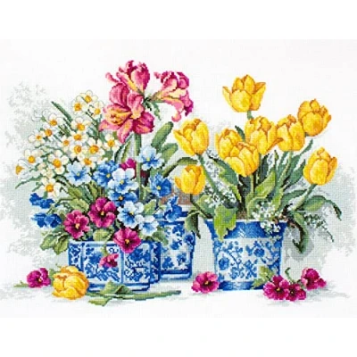 Afbeelding van LUCA S borduurpakket LENTETUIN SPRING GARDEN telpatroon om te borduren 38 x 26 cm