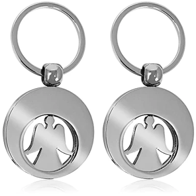 Afbeelding van com four® 2 x beschermengel sleutelhanger met chip voor boodschappenmand, engel afneembare boodschappenchip de mand (02 stuks engel)