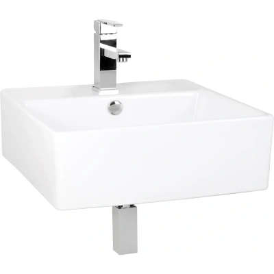 Afbeelding van Differnz Dione Wastafelset Wasbak Keramiek Wit Rechte Kraan Chroom Standaard Greep 47.5 x 16 cm