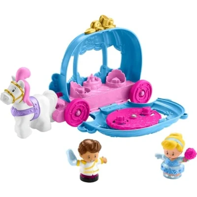 Afbeelding van Fisher Price Assepoester danskoets set Disney Little People prinsessen voor peuters met 2 figuren, vanaf 18 maanden, HGP76
