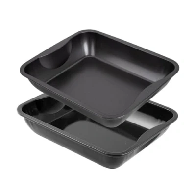 Afbeelding van Zenker 9914750 Set van 2 XXL rechthoekige ovenschaal, kippenschaal, rechthoekig, XXL, staal, zwart, 40 x 34 8 cm