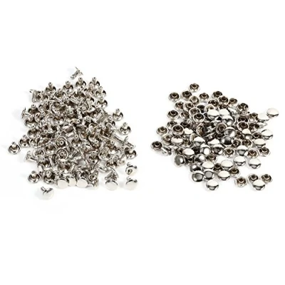 Afbeelding van Walfront 100 stuks leren klinknagels met dubbele kap voor lederreparatie, knutselen, decoratie, 8 x mm, metalen buisklinknagels doe het zelf, tas, schoenreparatie (zilver)