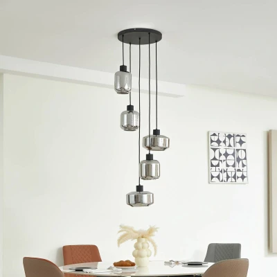 Afbeelding van Lindby hanglamp Hildur, Ø 35 cm, rookgrijs, glas, E27