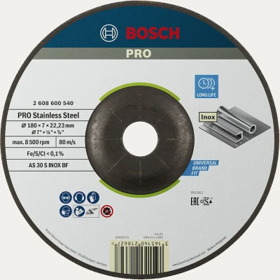 Image de BOSCH 2608600540 disque à poncer courbé Expert pour Inox grandes meuleuses d&#039;angle avec écrou de serrage 180x6 mm