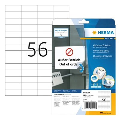 Image de Herma 5080 étiquettes amovibles A4 52,5 x 21,2 mm (1400 étiquettes) blanc